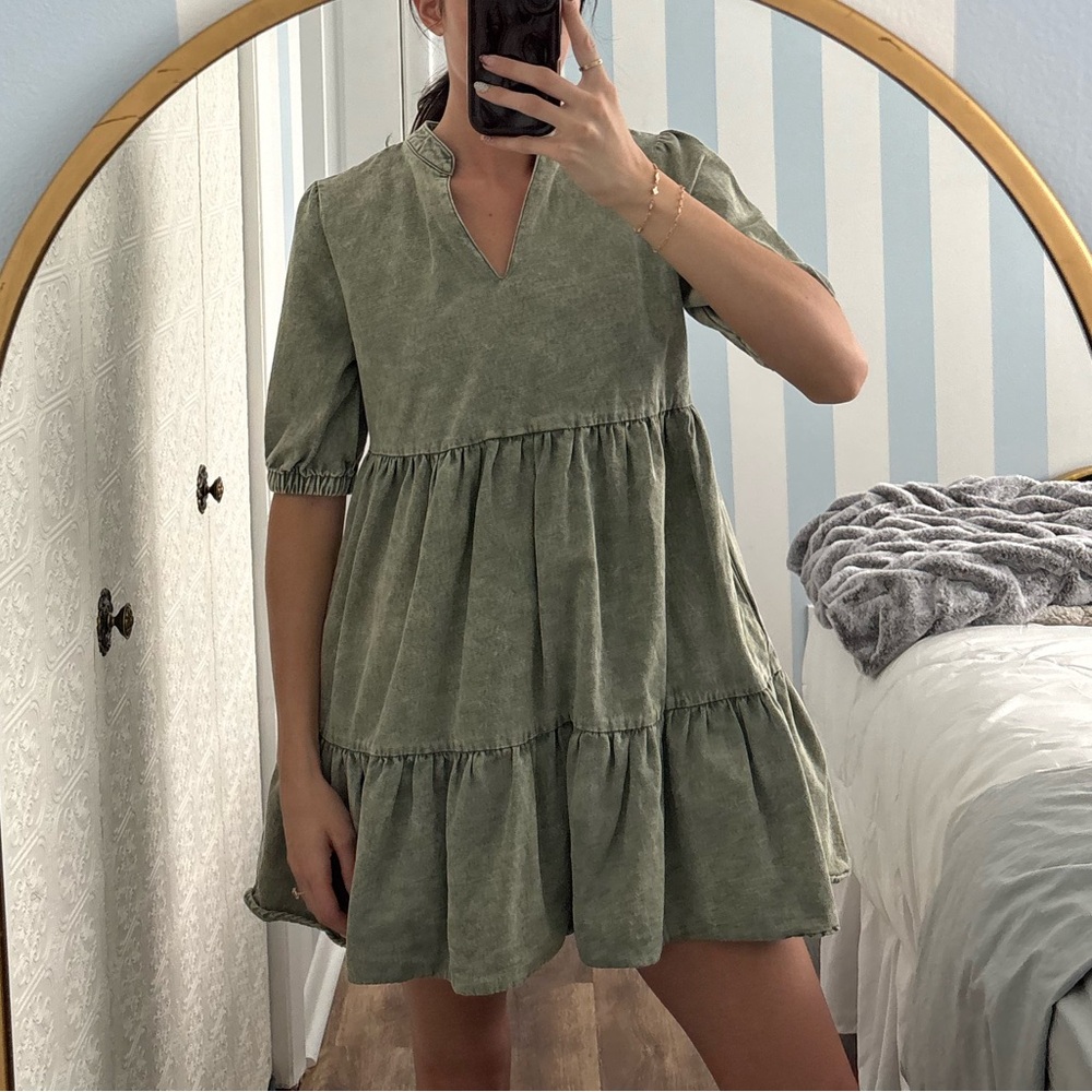 Green Dress Denim Material Babydoll